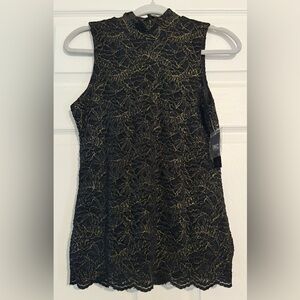 Black and Gold Lace Sleeveless Top INC International Concepts Size Small